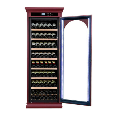 Buon prezzo Free Standing Elegante Design Smart Digital Control Wood Wine Cooler con finitura rossa classica in linea
