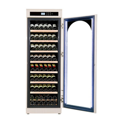 Buon prezzo Cooler di vino in legno indipendente con pannello di controllo digitale e porta in vetro ad arco in linea