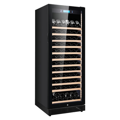 Buon prezzo Gabinetto di raffreddamento del vino in legno massello nero di alta qualità con 150+ bottiglie, controllo della temperatura digitale e porta in vetro temperato a doppio strato in linea