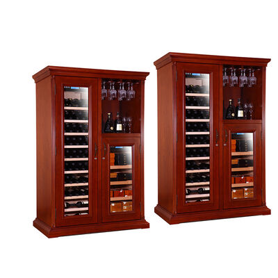 Buon prezzo Cooler di vino in legno massello con porta a doppio vetro chiudibile, scaffali regolabili e un range di umidità dal 50 all'80% per il Home Bar in linea