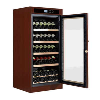 Buon prezzo Armadio per il raffreddamento del vino in legno indipendente con porta in vetro a protezione UV con raffreddamento termoelettrico e scaffali in legno rimovibili in linea