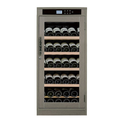 Buon prezzo Arredamento per il raffreddatore di vino da cucina in finitura in legno grigio con controllo della temperatura digitale e illuminazione interna LED in linea