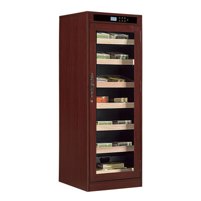Buon prezzo Armadio umidificatore per sigari con finitura mogano scuro, umidificazione integrata e raffreddamento termoelettrico in linea