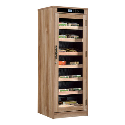 Buon prezzo Mobiletto umidificatore elettrico per sigari con telaio in legno massello, porta in vetro con serratura e controllo dell'umidità regolabile in linea