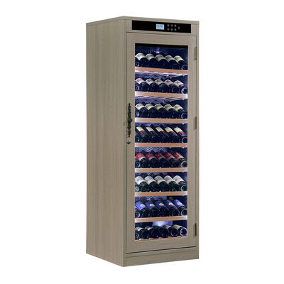 Buon prezzo Raffreddatore per vino in legno massello grigio chiaro con ripiani in legno rimovibili, pannello digitale touch e livello di rumore inferiore a 42 dB in linea