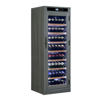 Buon prezzo Cantinetta per vino in legno con controllo preciso della temperatura, porta in vetro con serratura e ripiani in legno regolabili in linea