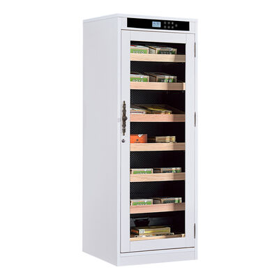 Buon prezzo Raffreddatore per sigari bianco moderno con umidificatore, umidità regolabile 65-75% RH, controllo touchscreen e porta in vetro temperato con serratura in linea