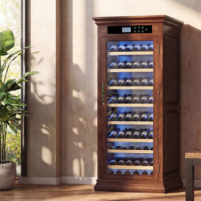 Buon prezzo Armadio Refrigerante Premium in Legno Massello per Cucina con Porta in Vetro e Illuminazione a LED in linea
