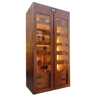 Buon prezzo Umidificatore raffreddatore per sigari con struttura in legno massello a doppia porta con illuminazione a LED in linea