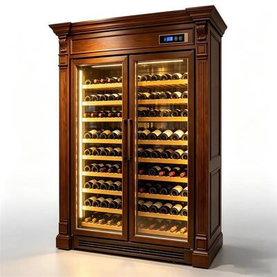 Buon prezzo Controllo della temperatura digitale intelligente, doppio zona, armadietto per il raffreddamento del vino in legno massello in linea