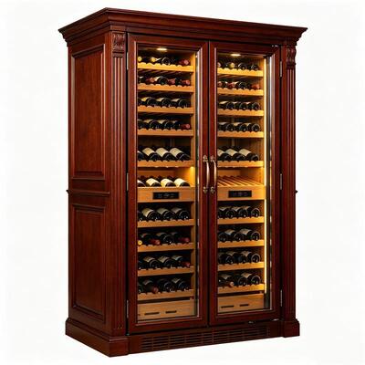 Buon prezzo Gabinetto di raffreddamento del vino in legno massello a doppia zona con porte in vetro a controllo digitale in linea