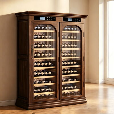 Buon prezzo Gabinetto di raffreddamento del vino in legno a doppia zona di grande capacità con pannello di controllo digitale in linea