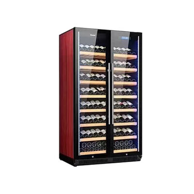 Buon prezzo Gabinetto di raffreddamento del vino a doppia zona con porte in vetro temperato e scaffali in legno in linea